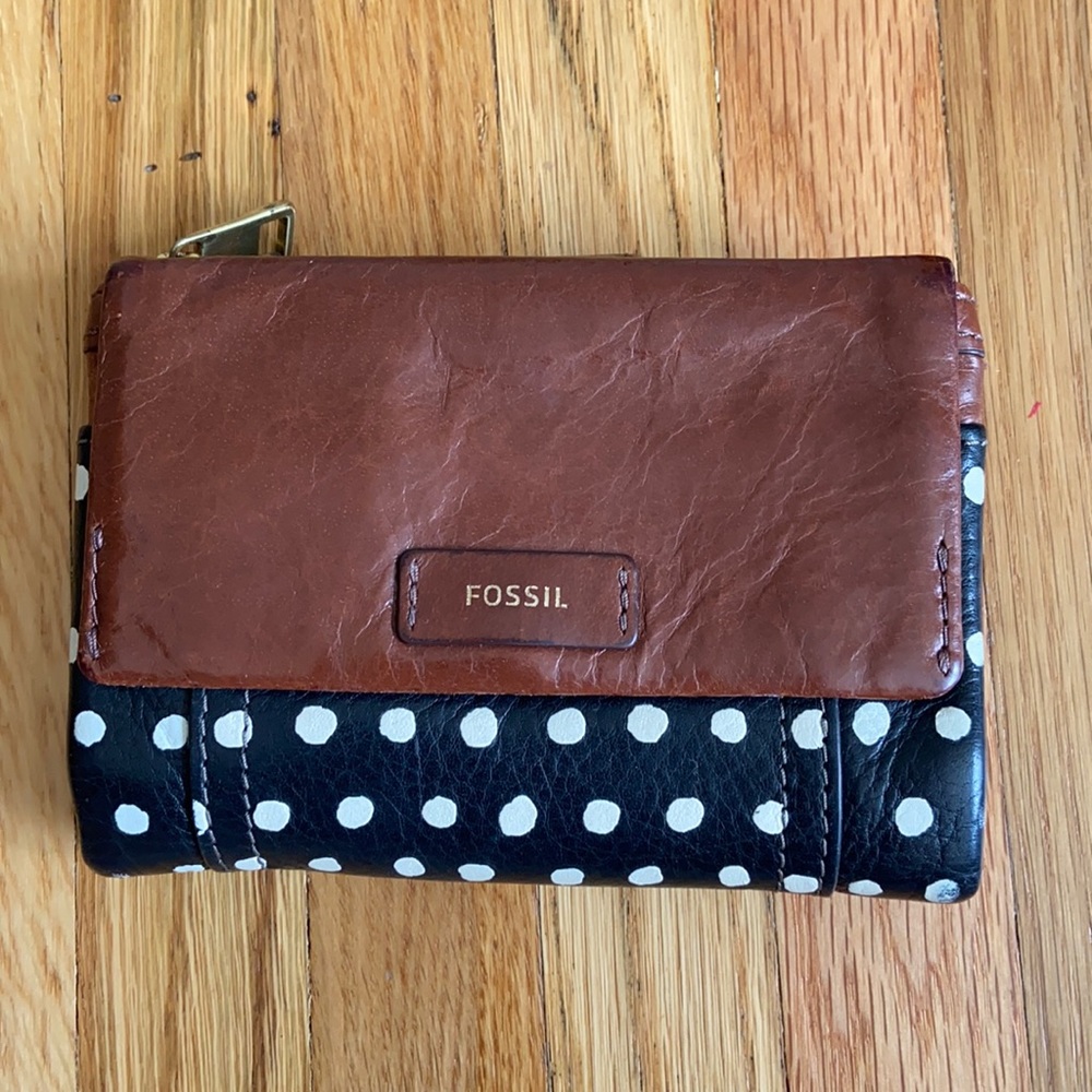Fossil Brown/Black Sydney Leather Polkadot Wallet